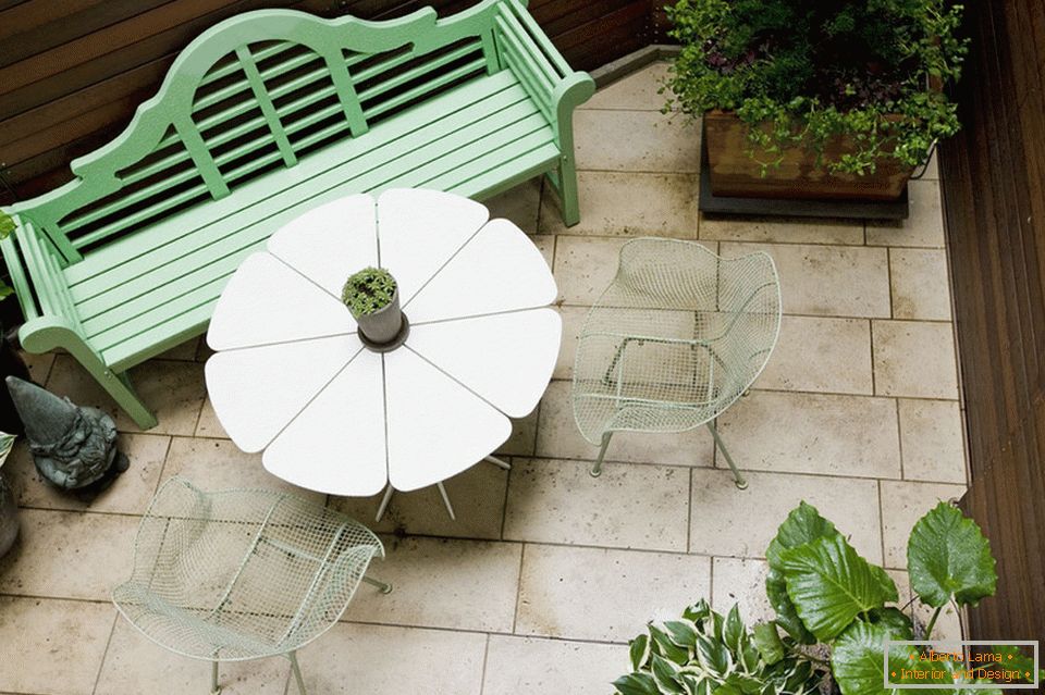 Bench and table on the balcony