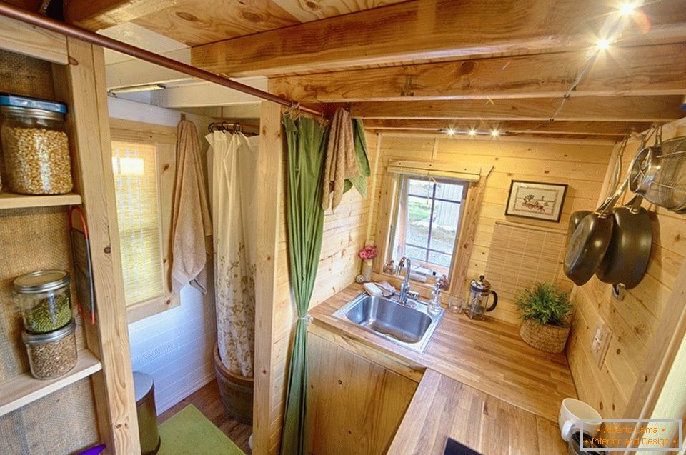 Kitchen of a small wooden cottage