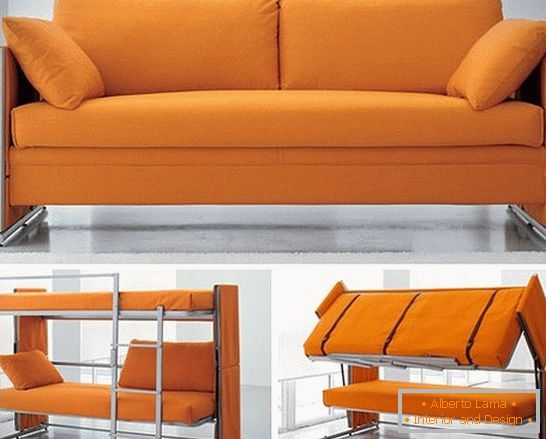 Furniture-transformer from the sofa in a two-level bed