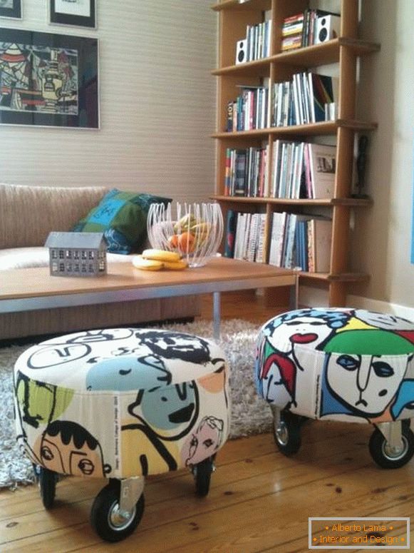 Unusual padded stools in modern style
