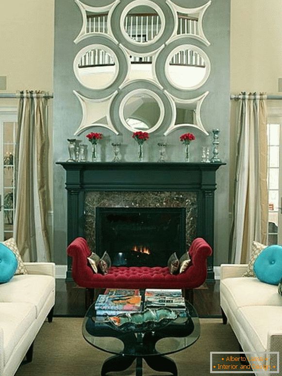 Beautiful couch near the fireplace