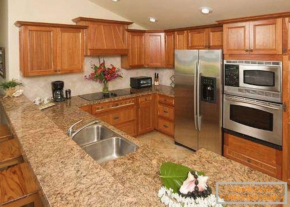 Design corner kitchen with marble counter