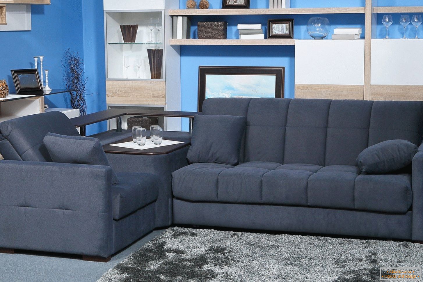Gray sofa in the blue room