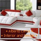 Red and white sofa in the interior