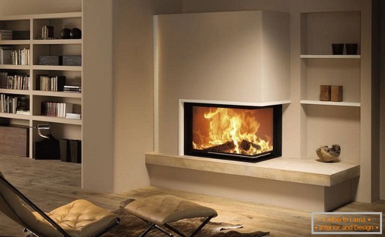 Interior with corner fireplace