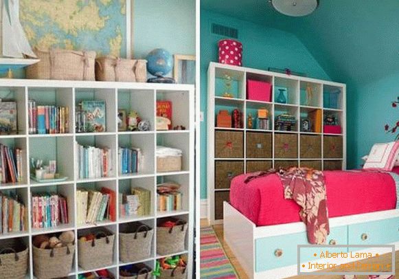 Shelves in the form of a cube for a nursery
