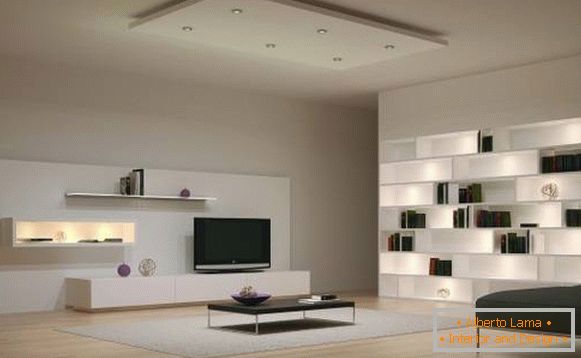 Shelves for living room with lighting