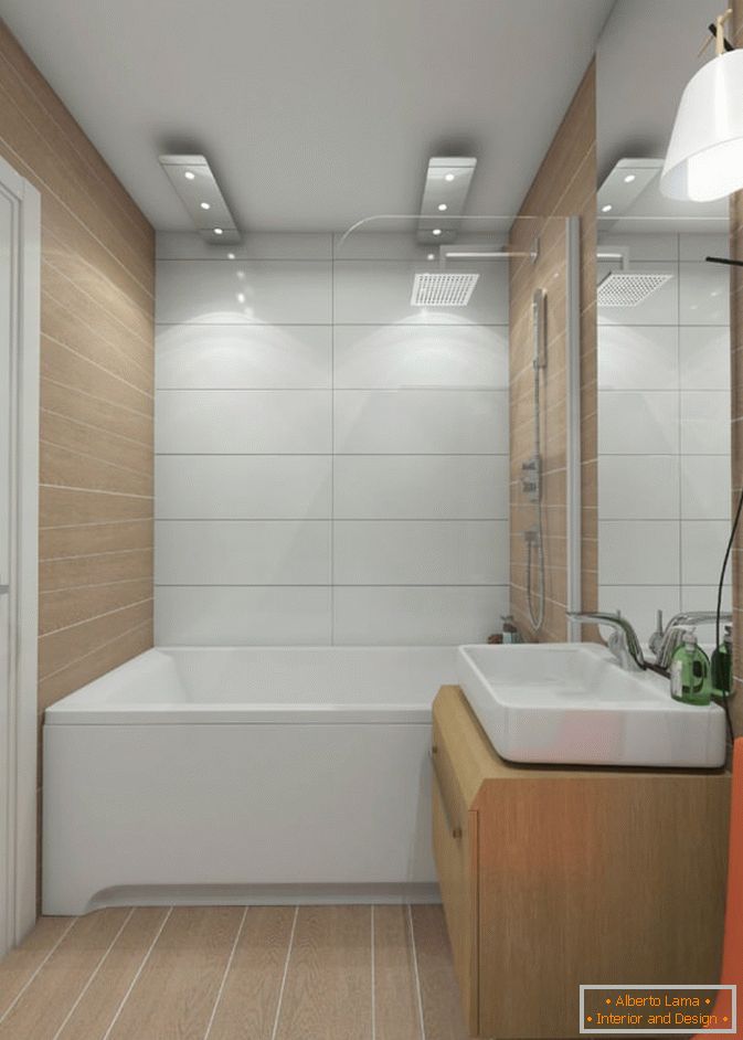 Bathroom of a narrow studio apartment