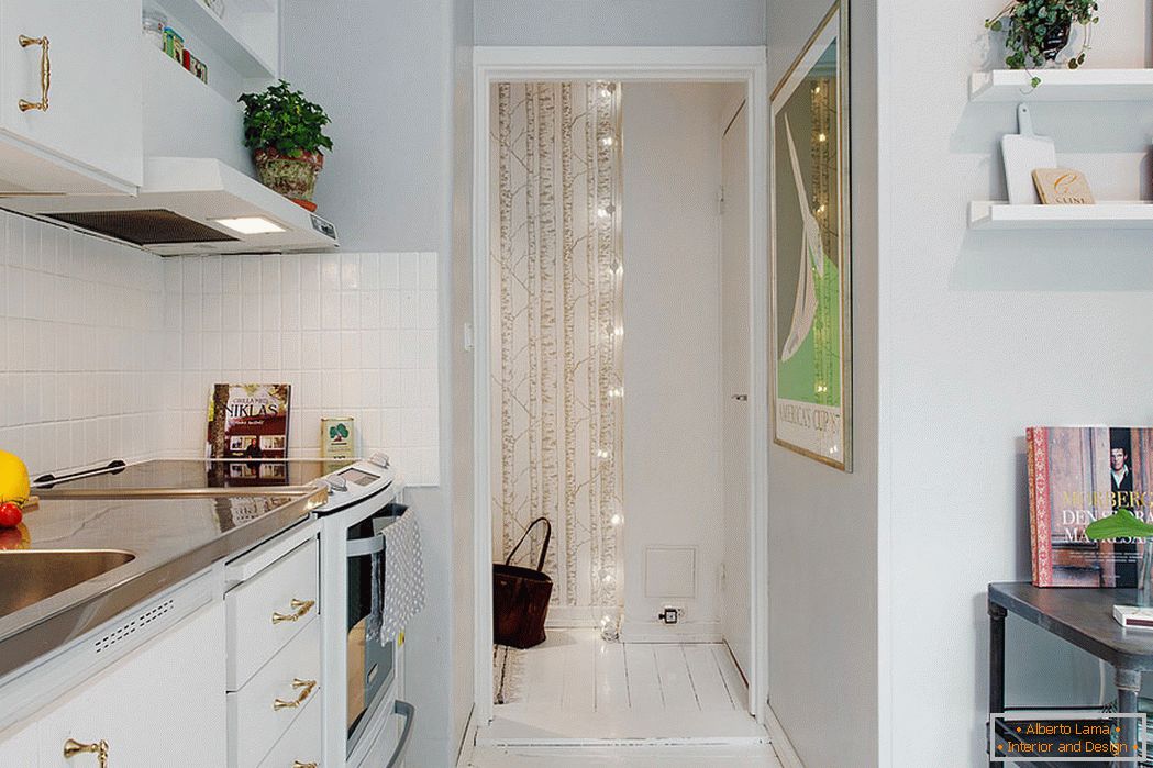 Interior of a small kitchen with an arch