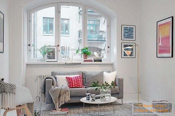 Living room of a small apartment in Scandinavian style