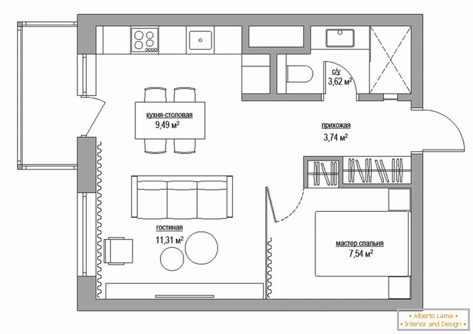 The layout of an apartment near Moscow 40 m2