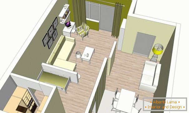 The layout of a two-room apartment