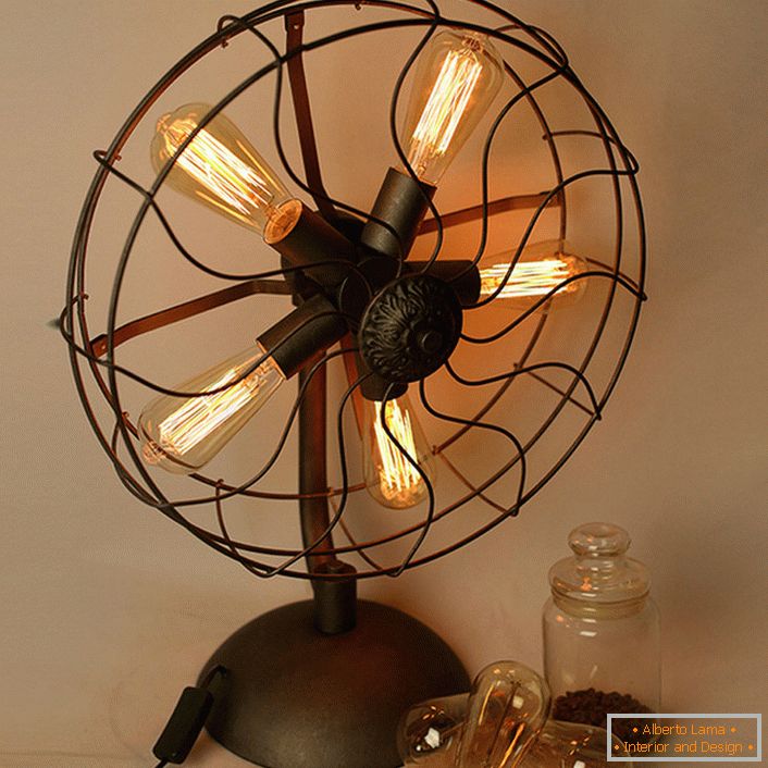 A table lamp in the form of an old fan will