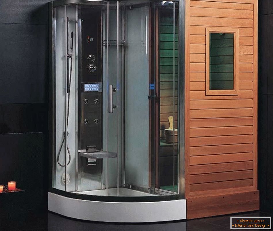 Shower cabin with sauna