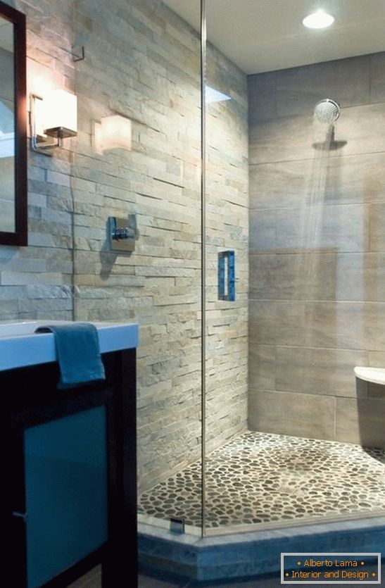 Walls with a shower cabin made of artificial stone