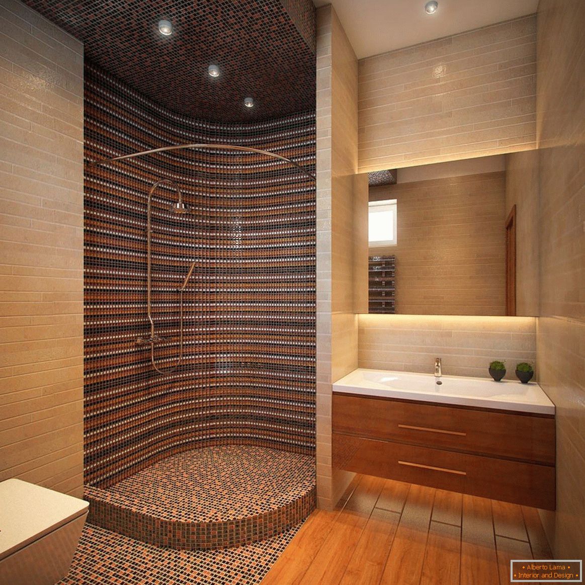 Shower cubicle decoration with mosaic