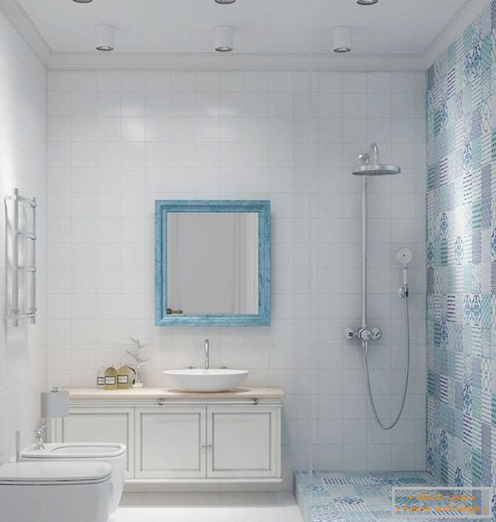 Shower cabin in the bathroom in Scandinavian style