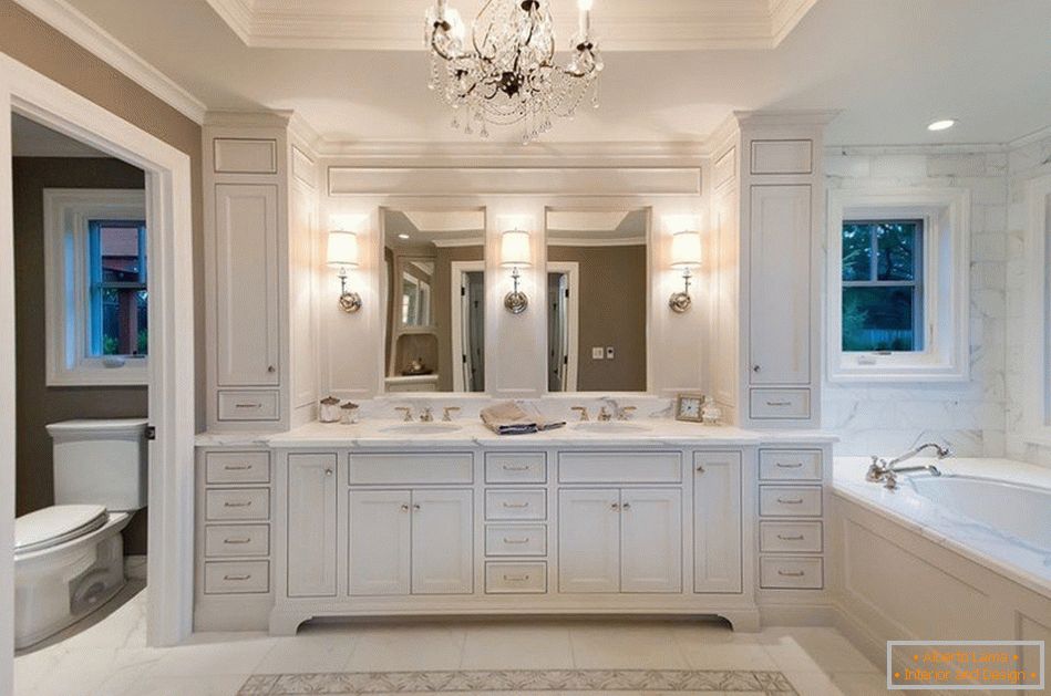 Multi-level ceiling in the bathroom in a classic style