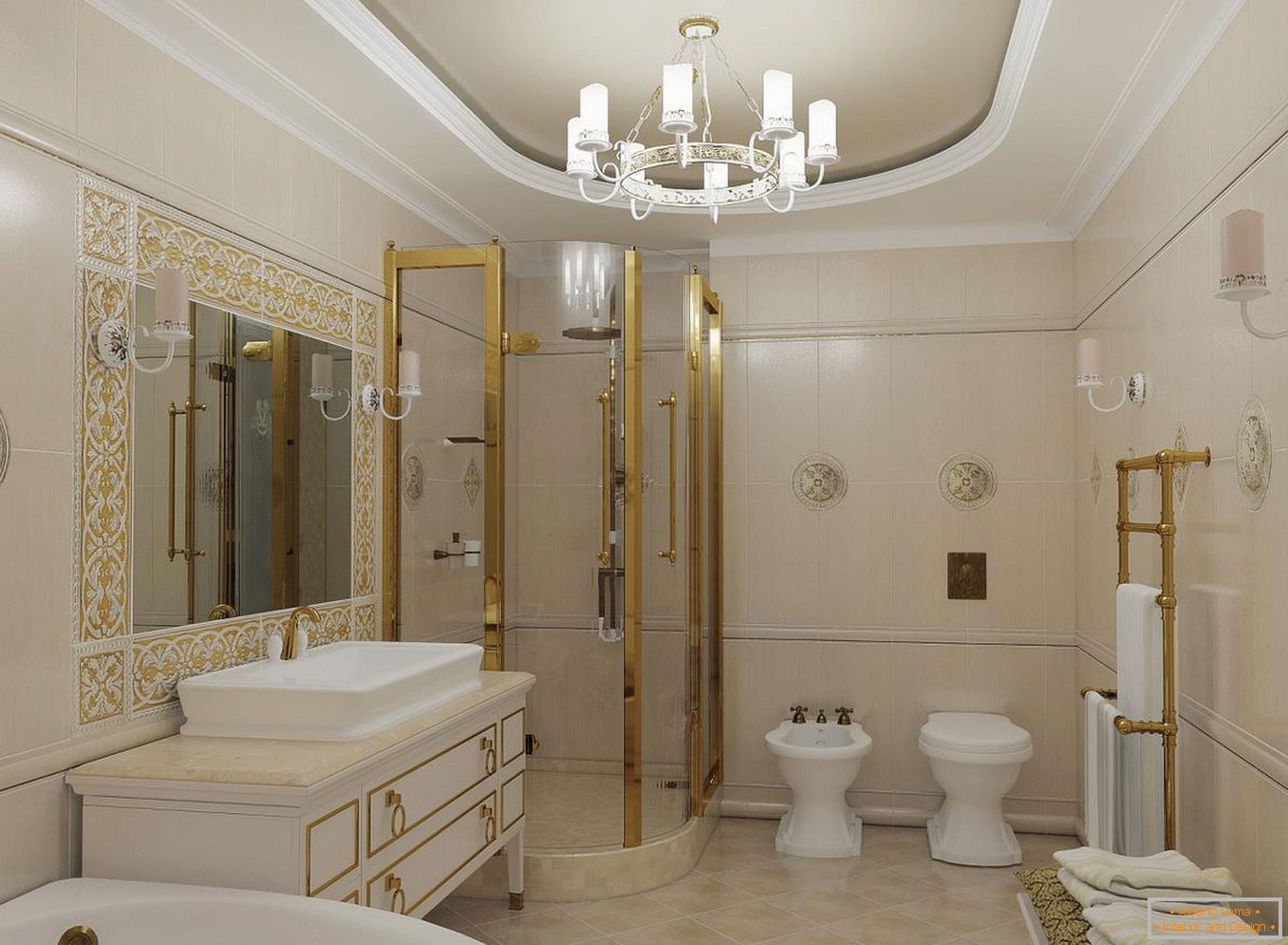Shower cabin в ванной в классическом стиле