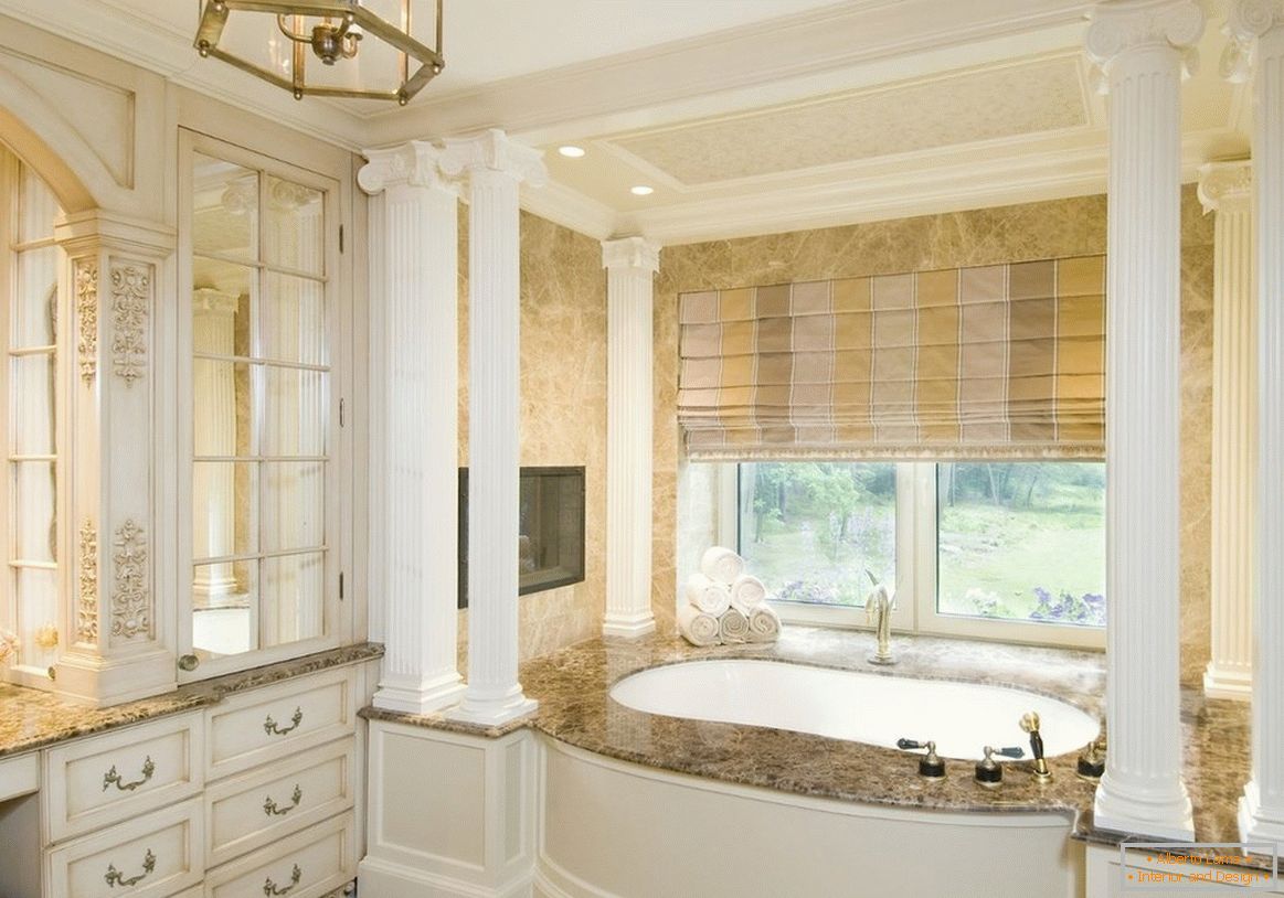 Light colors in the interior of the bathroom in a classic style