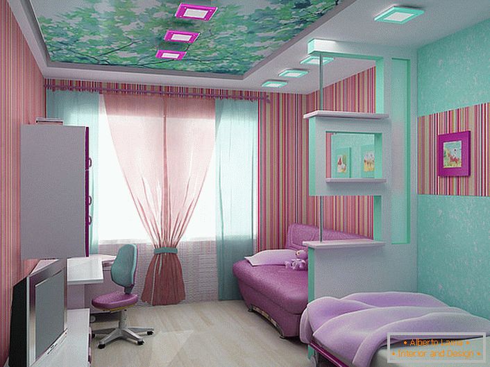 The room for two sisters is functional and practical. Attractive interior design will surely appeal to children. 