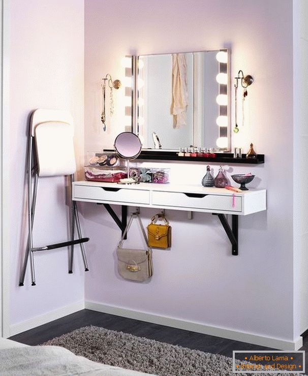 Suspended dressing table in the bedroom