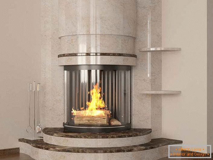 Corner fireplace in a modern style.