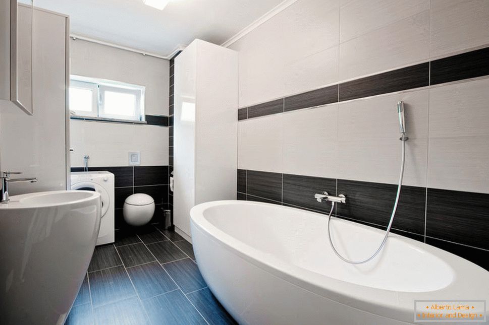 Bathroom interior with horizontal tiles