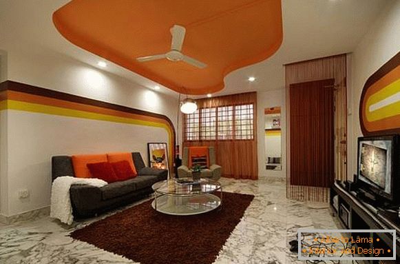 Stretch ceilings in a retro interior