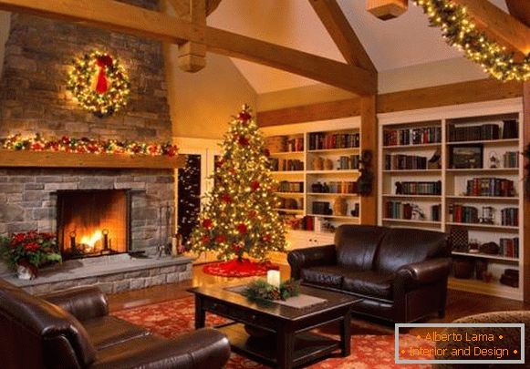 Stylish decoration of the living room for the New Year