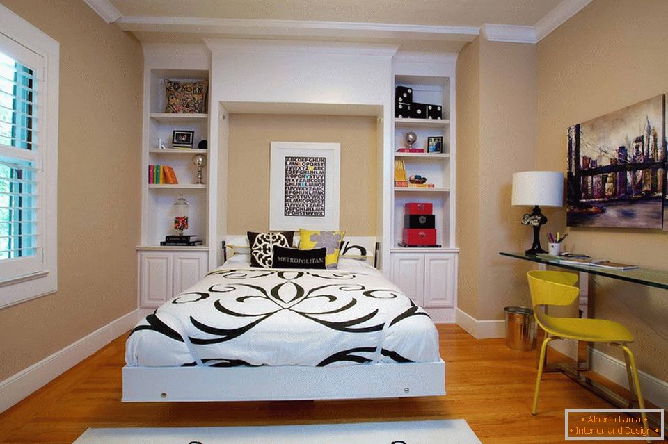 Murphy bed in a small bedroom