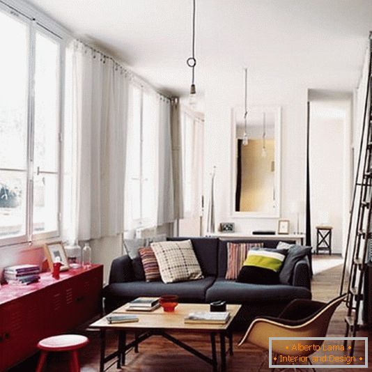 Staircase in the interior of a small living room