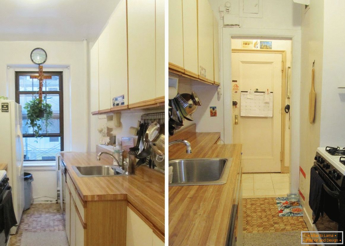 Interior of a very small kitchen before repair