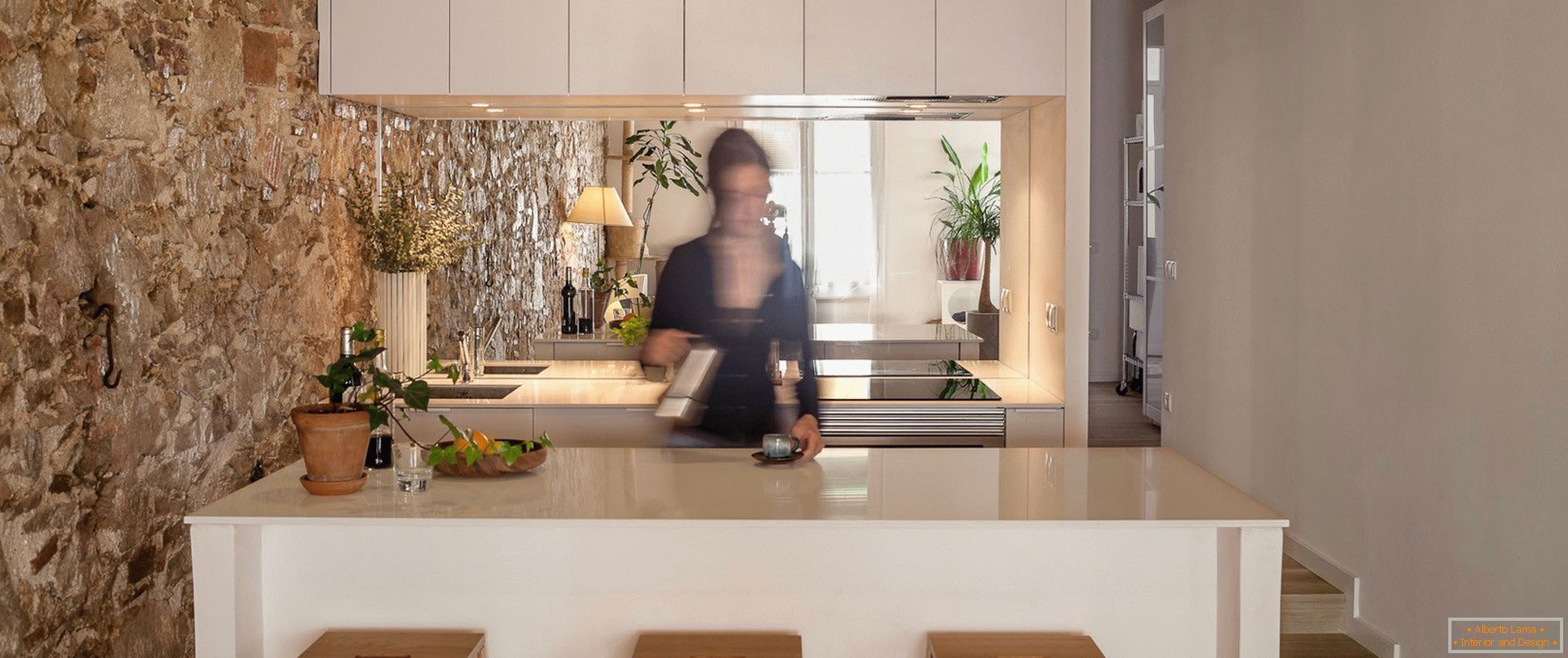 Large mirror in the kitchen