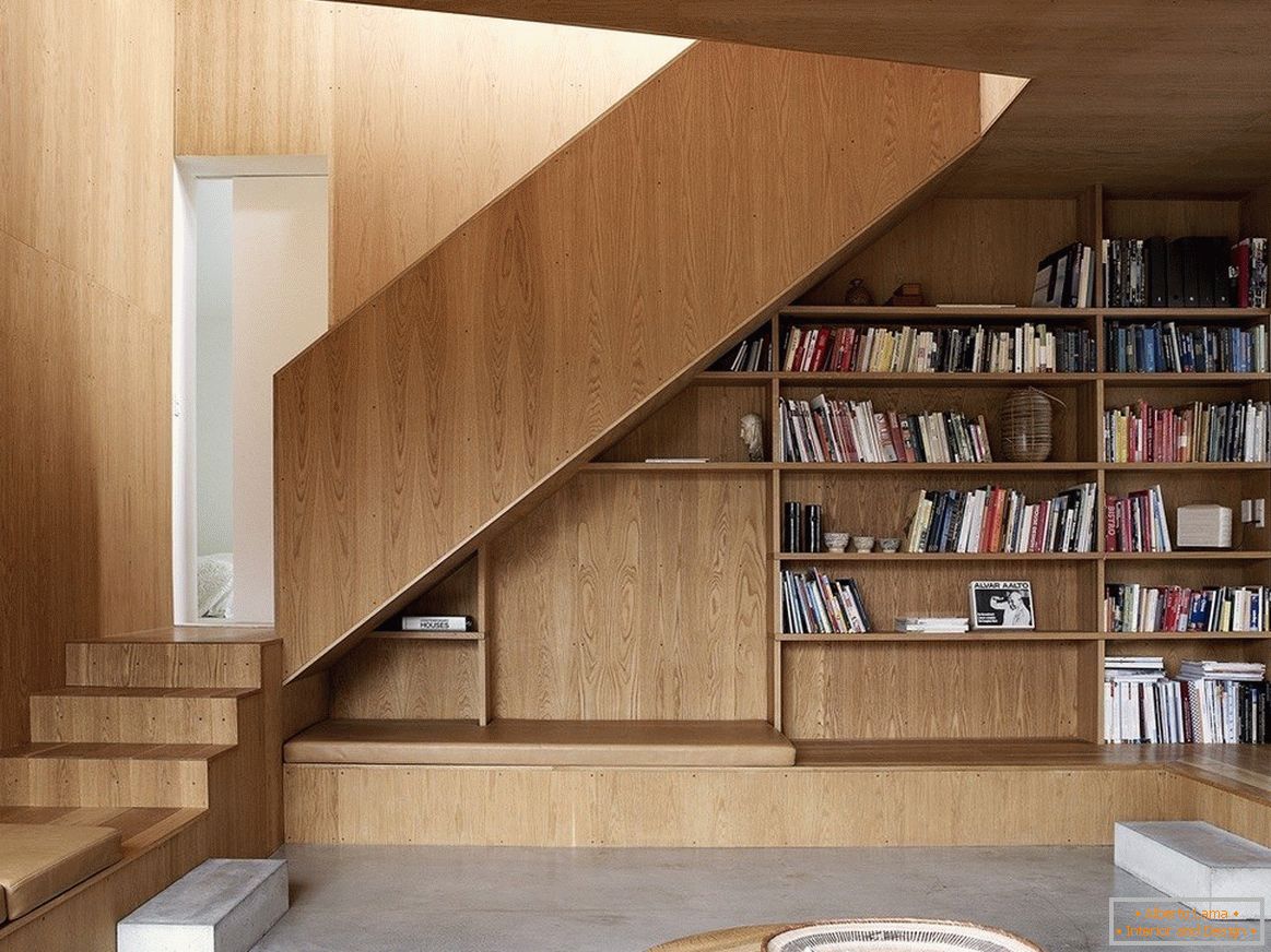 Bookshelves under the stairs