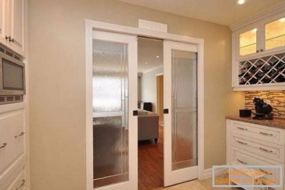 Doors for kitchen - white, sliding, with glass