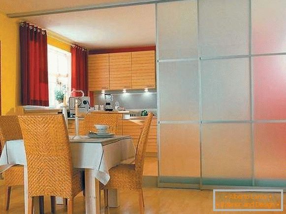 Sliding door to the kitchen with glass - partition in the interior