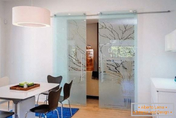 Glass doors for the kitchen with a beautiful pattern