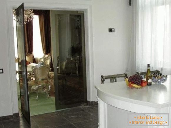 Glass double doors for kitchen with two doors
