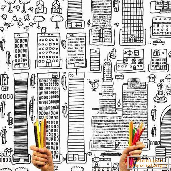 Clever children's wallpaper for coloring - photo