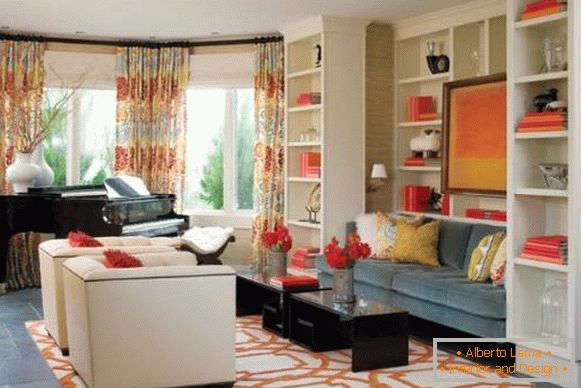 Multicolored curtains in interior design