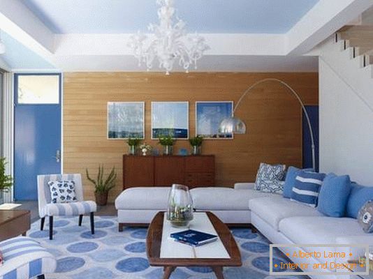 Fashionable living room in blue