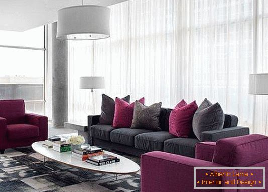 Modern living room with a purple accent