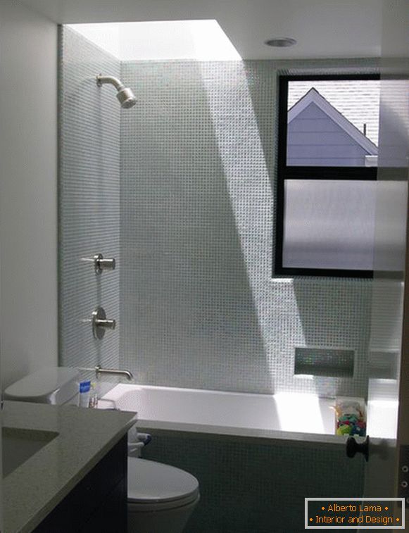 Built-in shower in small bathroom