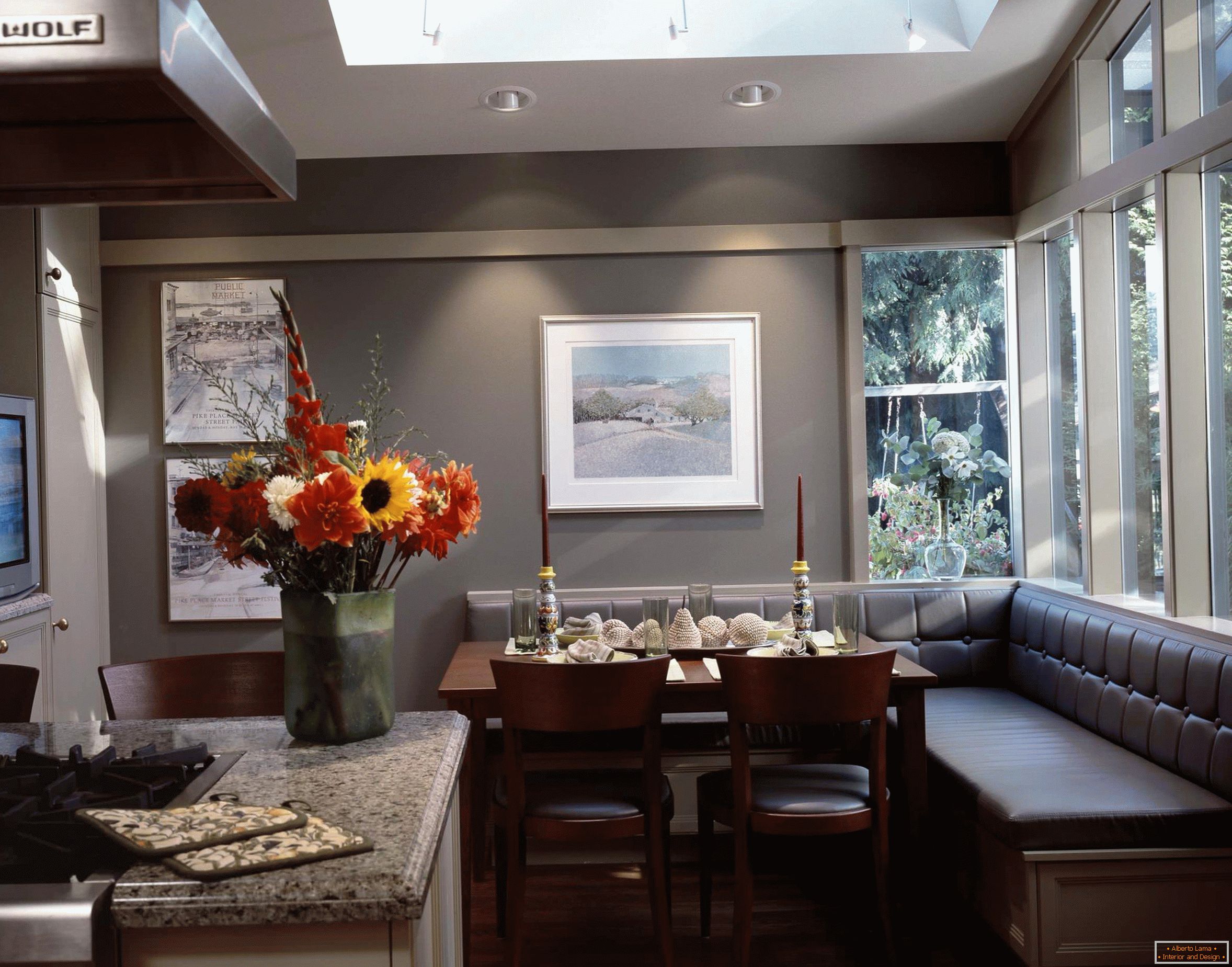 Kitchen corner with leather upholstery in the interior