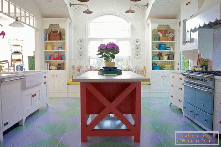 Cozy kitchen for a big family in a country house.