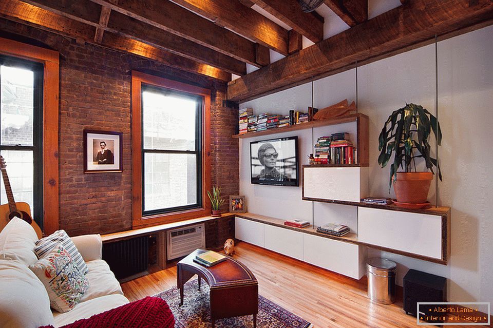 Living room of a small apartment in Manhattan