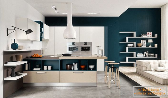 Cozy, bright kitchen. Very harmonizes with the white popular Moroccan matte turquoise color.
