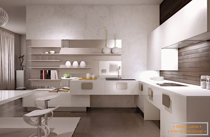 Unusual color solution of the interior of the kitchen-Cubism in cardboard design.