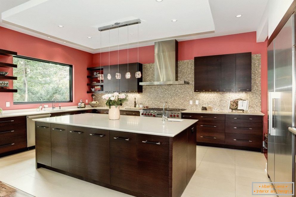 Stylish cooker hood in a spacious kitchen